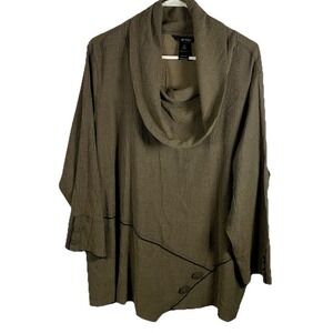 Ali Miles Cowl Neck Tunic Top 2X Brown Taupe Lagenlook Lagom‎ Artsy Textured